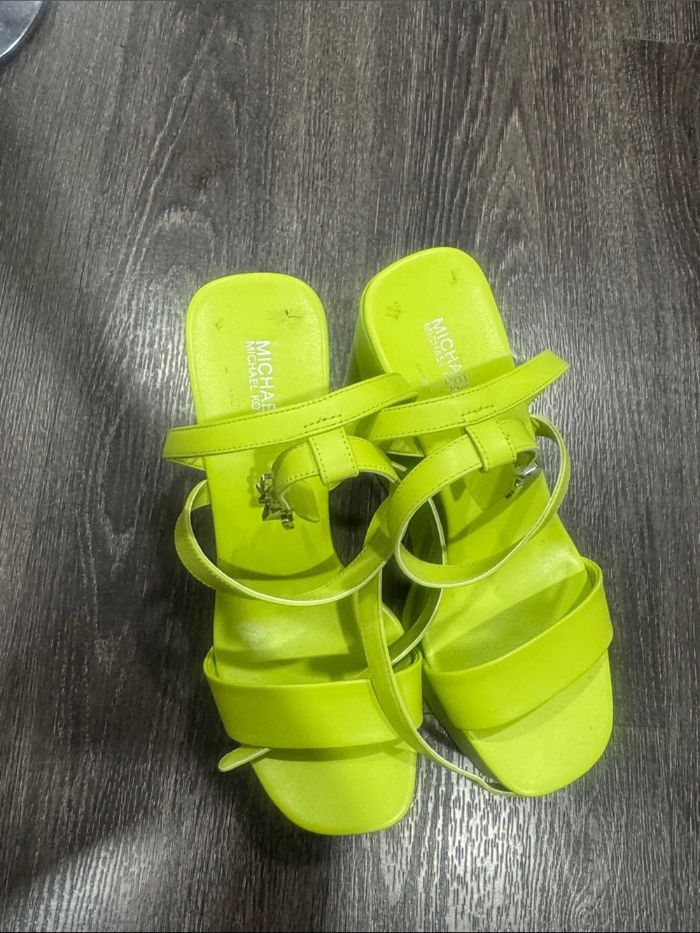 MICHAEL Michael Kors Neon Yellow Strappy Block Heel Sandals